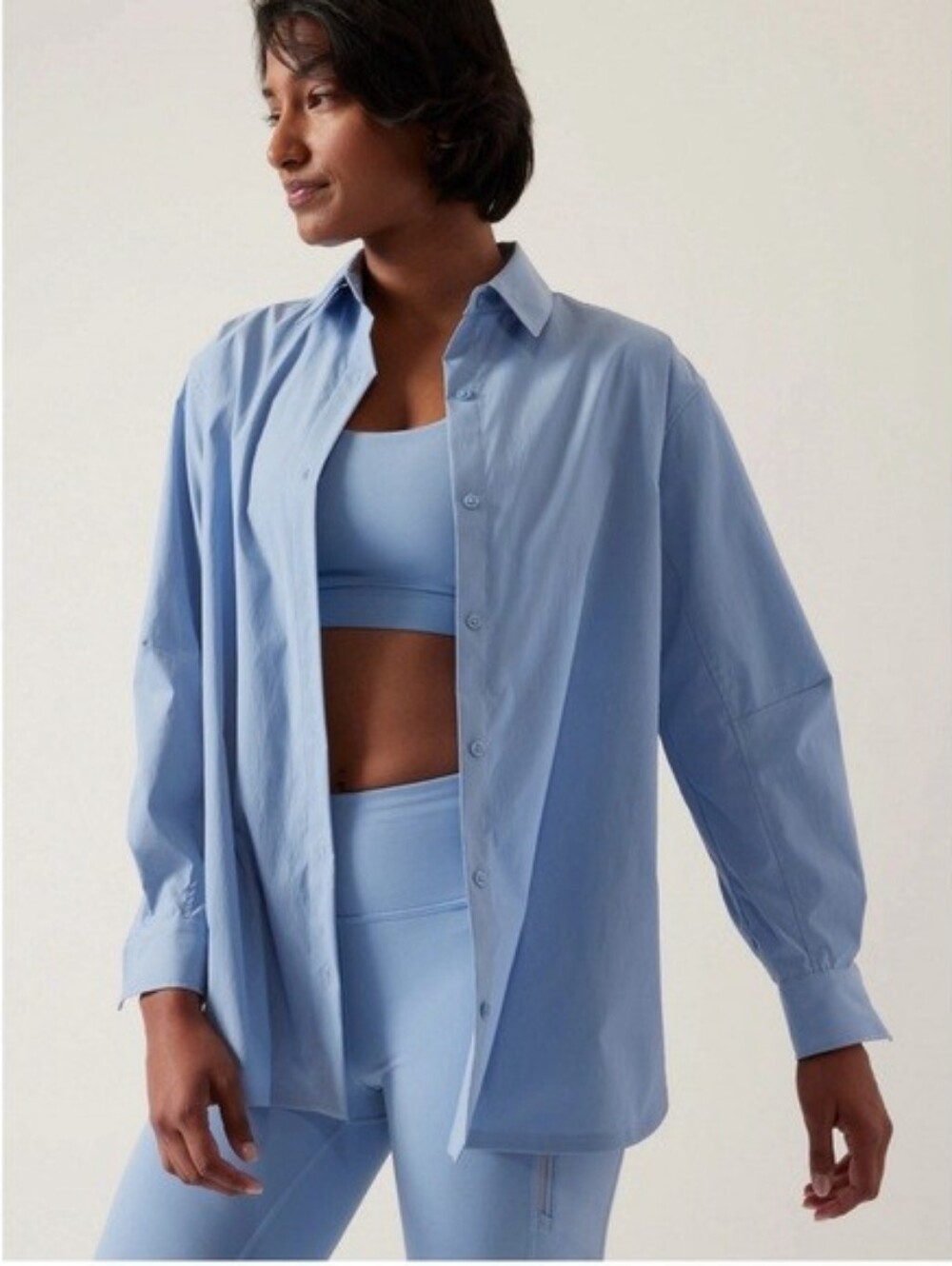 Athleta Midday Relaxed Poplin Blue Oversized Button Up Shirt